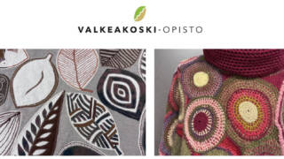 Valkeakoski-opiston logo ja tekstiilitöitä.